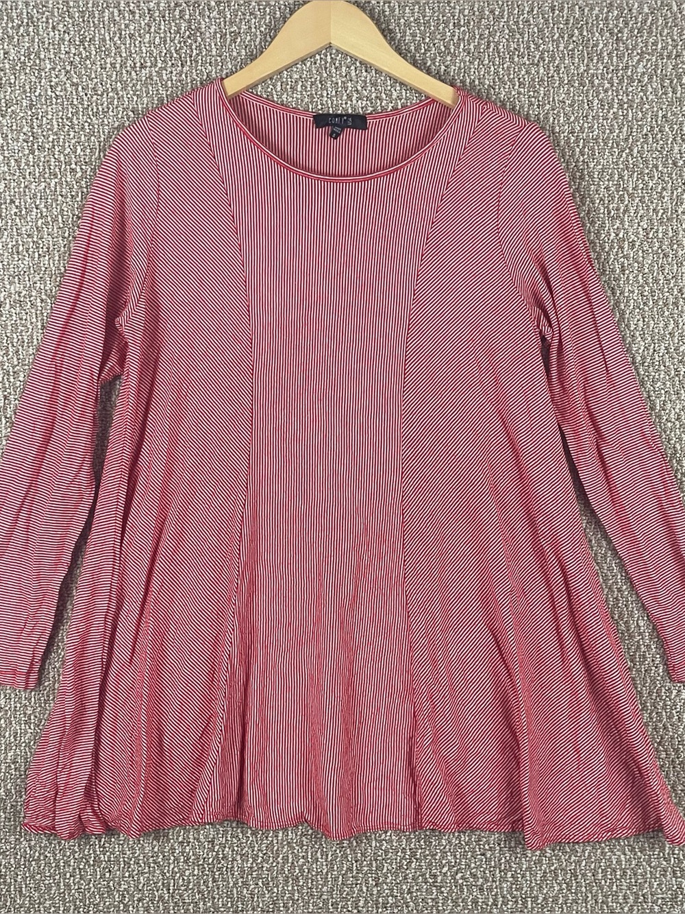 Comfy USA Tunic Size Small Red Striped Minimalist Artsy Lagenlook 79